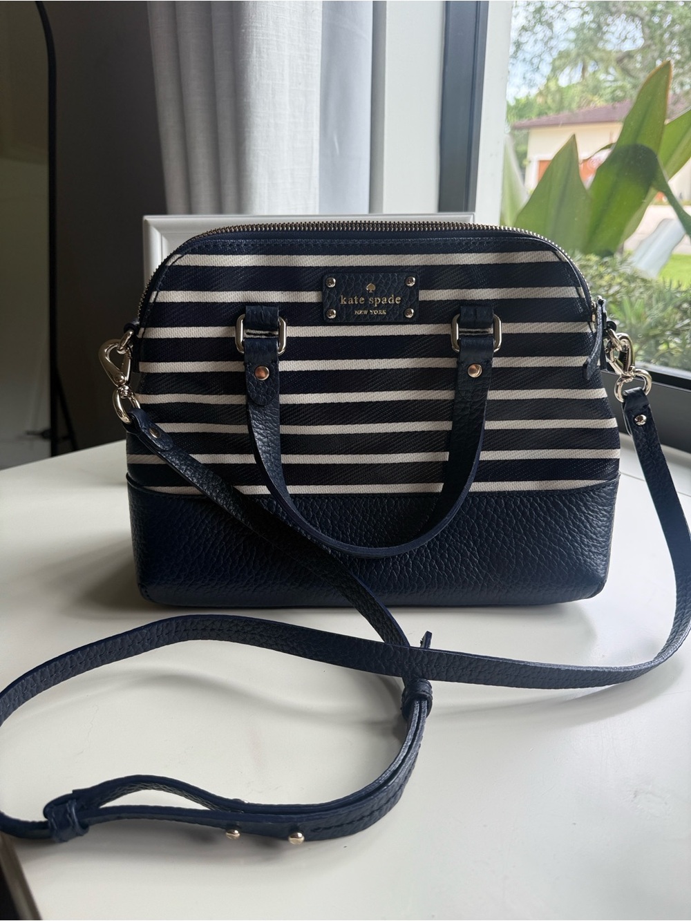 kate spade Navy and White Stripe Dome Satchel